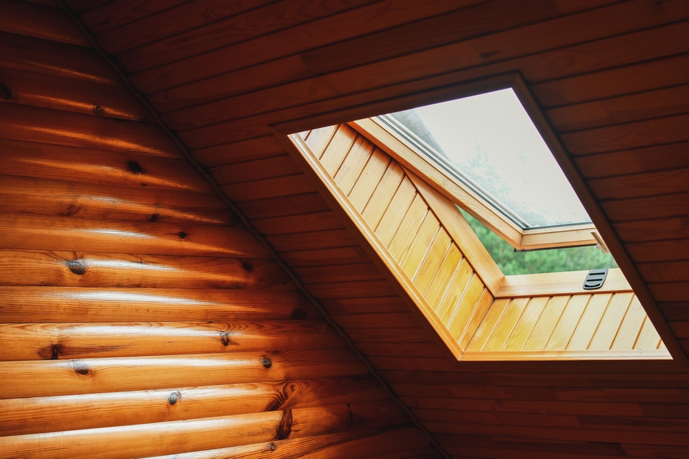 skylight inside of a finished attic